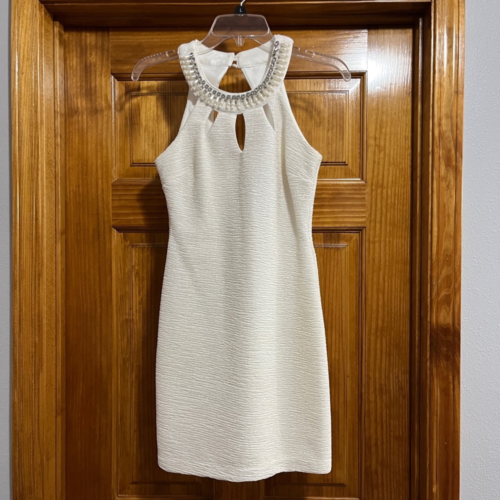 Teeze Me Off-White and Gold Mini Dress